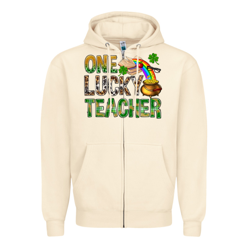 One Lucky Teacher St Patricks Zipper Hoodie by NancyCooperArtShop | Teevron