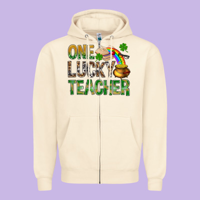 One Lucky Teacher St Patricks Zipper Hoodie Designed By Nancycooperartshop