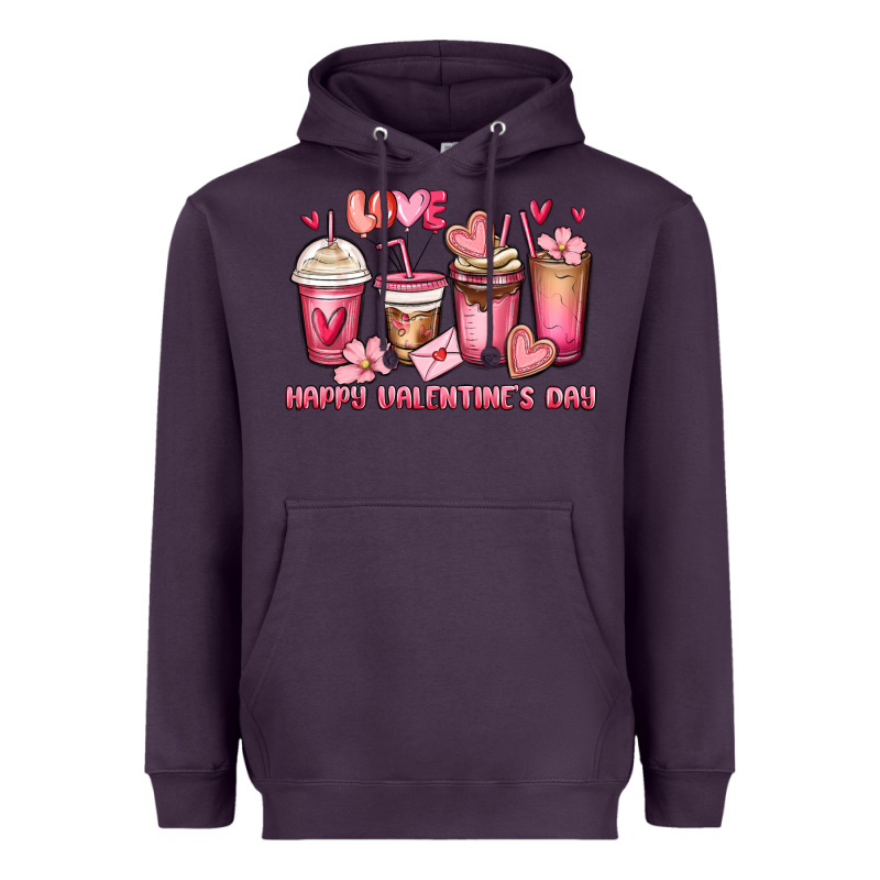 Happy Valentine's Day Coffee Cups Heavyweight Hoodie by MaliasSmallBusiness | Teevron