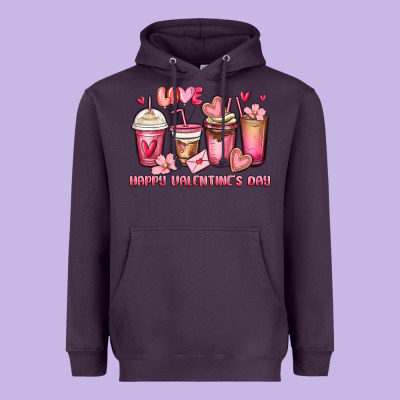 Happy Valentine's Day Coffee Cups Heavyweight Hoodie Designed By Maliassmallbusiness