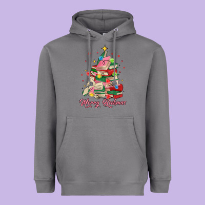 Merry Bookmas Christmas Book Tree Heavyweight Hoodie Designed By Maliassmallbusiness