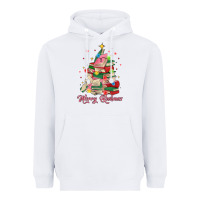 White merry bookmas christmas book tree Heavyweight Hoodie - MaliasSmallBusiness