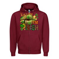 Burgundy kiss me im irish with lip Zipper Hoodie - NancyCooperArtShop
