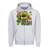 Heather Grey kiss me im irish with lip Zipper Hoodie - NancyCooperArtShop