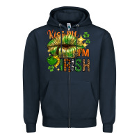 Navy kiss me im irish with lip Zipper Hoodie - NancyCooperArtShop