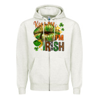 Oatmeal Heather kiss me im irish with lip Zipper Hoodie - NancyCooperArtShop