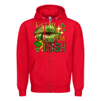 Red kiss me im irish with lip Zipper Hoodie - NancyCooperArtShop