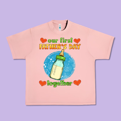 Our First Father's Day Together And Baby Bottle Urban Heavy Tee Designed By Hra Design Shop