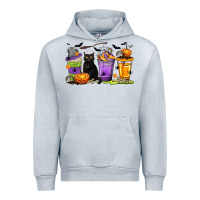 Heather Grey Halloween Cat Coffee Cups Urban Hoodie - texasbilliewilder