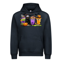 Navy Halloween Cat Coffee Cups Urban Hoodie - texasbilliewilder