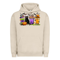 Pigment French Oak Halloween Cat Coffee Cups Urban Hoodie - texasbilliewilder