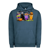 Pigment Midnight Navy Halloween Cat Coffee Cups Urban Hoodie - texasbilliewilder