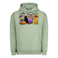 Pigment Oil Green Halloween Cat Coffee Cups Urban Hoodie - texasbilliewilder