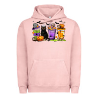 Pigment Salmon Halloween Cat Coffee Cups Urban Hoodie - texasbilliewilder