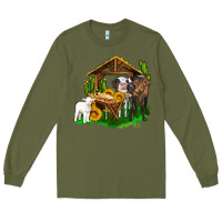Army Green jesus holy night cows and sunflowers Long Sleeve Tee - AdoDesignShop