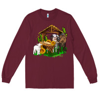 Burgundy jesus holy night cows and sunflowers Long Sleeve Tee - AdoDesignShop