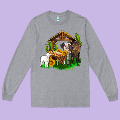 Jesus Holy Night Cows And Sunflowers Long Sleeve Tee Designed By Adodesignshop