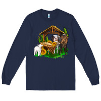 Navy jesus holy night cows and sunflowers Long Sleeve Tee - AdoDesignShop
