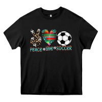 Black peace love soccer Heavy Core Tee - CowhideDigitalArt