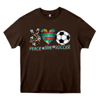 Chocolate Brown peace love soccer Heavy Core Tee - CowhideDigitalArt