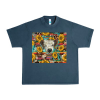 Midnight Navy white Scottish calf and sunflowers Urban Heavy Tee - BarkalooDesign