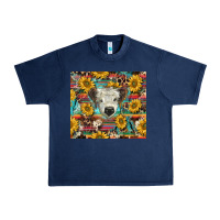 Navy white Scottish calf and sunflowers Urban Heavy Tee - BarkalooDesign