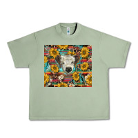 Oil Green white Scottish calf and sunflowers Urban Heavy Tee - BarkalooDesign