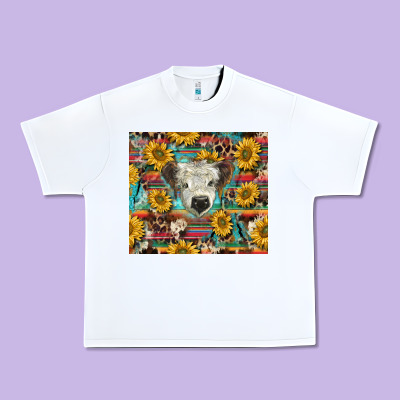 White Scottish Calf And Sunflowers Urban Heavy Tee Designed By Barkaloodesign