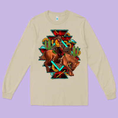 Aztec Rodeo Cowboy Christmas Long Sleeve Tee Designed By Jahusdesignshop