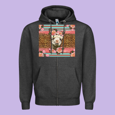 Llama And Roses Glitter Zipper Hoodie Designed By Lillyallendesigns