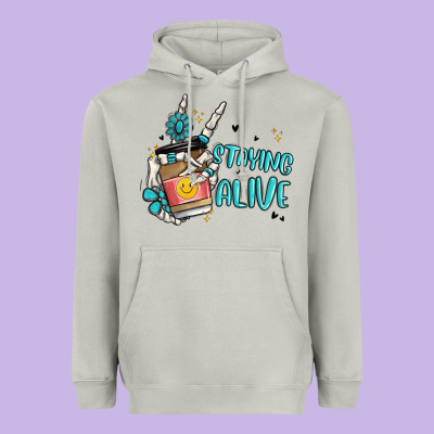 Staying Alive Heavyweight Hoodie Designed By Maliassmallbusiness