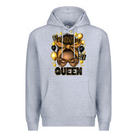 Heather Grey birthday queen afro messy bun Premium Hoodie - Artiststas