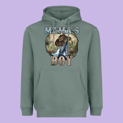 Mamas Boy Western Cowboy Boots Cactus Heavyweight Hoodie Designed By Nancycooperartshop