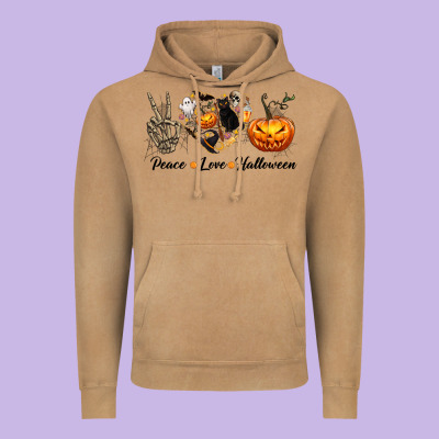 Peace Love Halloween Vintage Hoodie Designed By Texasbilliewilder