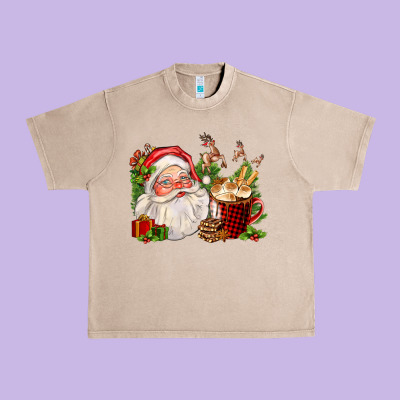 Santa And Hot Cocoa Cup Urban Heavy Tee Designed By Fadigitalartstudio