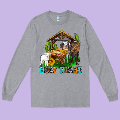 Holy Nıght Cows And Sunflowers Long Sleeve Tee Designed By Adodesignshop