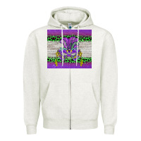 Oatmeal Heather mardi gras  mask Zipper Hoodie - BarkalooDesign