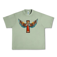 Oil Green our lady of guadalupe cross with wings Urban Heavy Tee - BarkalooDesign