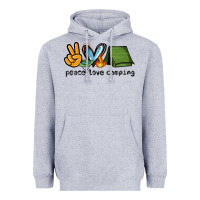 Heather Grey peace love camping Heavyweight Hoodie - NancyCooperArtShop