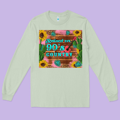 Raised 90's Country Guitar Cactus Sunflower's Long Sleeve Tee Designed By Artiststas