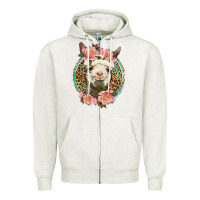 Oatmeal Heather western llama and roses Zipper Hoodie - LillyAllenDesigns