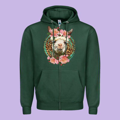 Western Llama And Roses Zipper Hoodie Designed By Lillyallendesigns