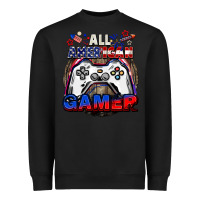Black All American gamer 4th of july Heavyweight Sweatshirt - CowGirlArtShop