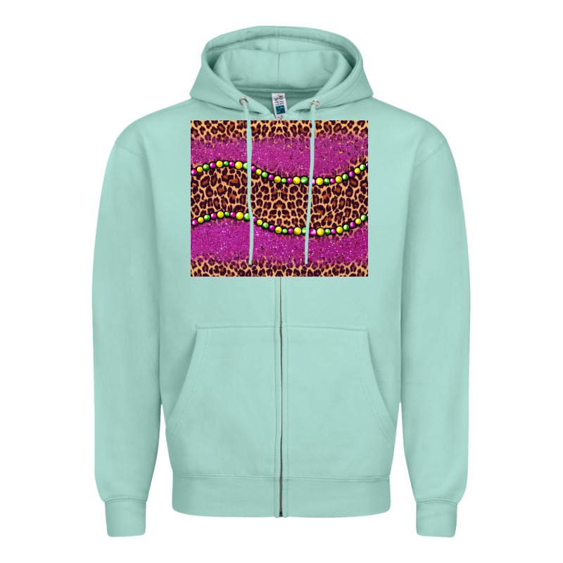 Mardi Gras  Leopard Pink Glitter Bead Zipper Hoodie by BarkalooDesign | Teevron