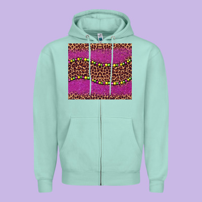 Mardi Gras  Leopard Pink Glitter Bead Zipper Hoodie Designed By Barkaloodesign