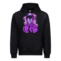 Black purple ribbon with boxing gloves Urban Hoodie - NancyCooperArtShop