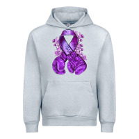 Heather Grey purple ribbon with boxing gloves Urban Hoodie - NancyCooperArtShop