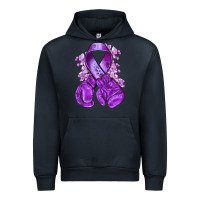Navy purple ribbon with boxing gloves Urban Hoodie - NancyCooperArtShop