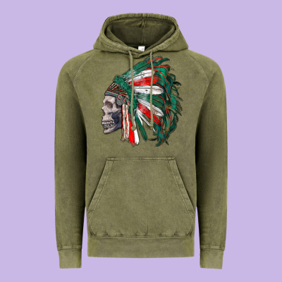 Mexican Indian Headdress With Skull Vintage Hoodie Designed By Ranaportraitstore