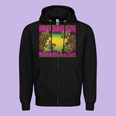 Mardi Gras  Leopard Pink Glitter Zipper Hoodie Designed By Barkaloodesign